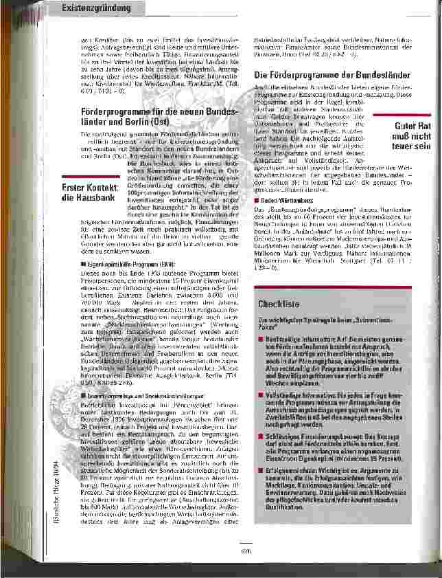 Vorschauseite 2: Quellenangabe Geldquellen zur Existenzgründung und -sicherung mit allen neuen Bestimmungen für 1994/95