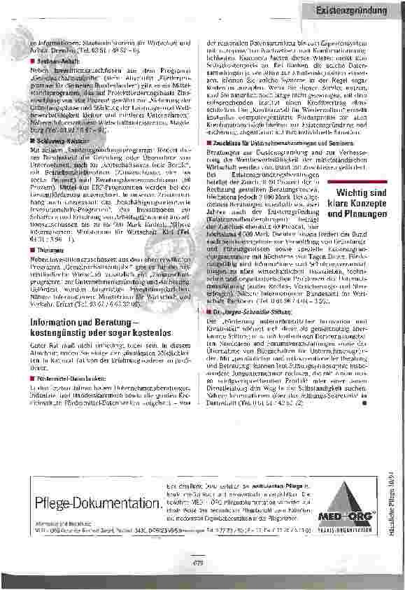 Vorschauseite 4: Quellenangabe Geldquellen zur Existenzgründung und -sicherung mit allen neuen Bestimmungen für 1994/95