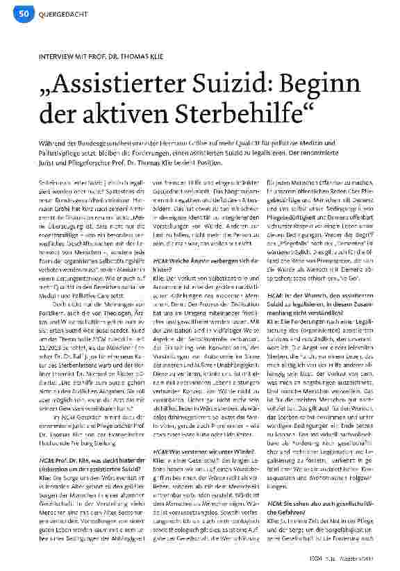 Vorschauseite 1: Assistierter Suizid: Beginn der aktiven Sterbehilfe