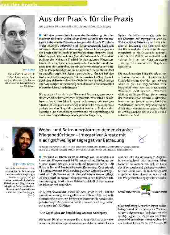 Vorschauseite 1: Wohnund Betreuungsformen demenzkranker Pflegebedürftiger - integrativer Ansatz mit niedrigschwelliger segregativer Betreuung