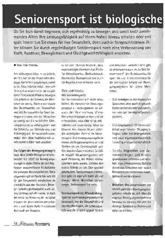 Vorschauseite 1: Seniorensport ist biologische Altersvorsorge