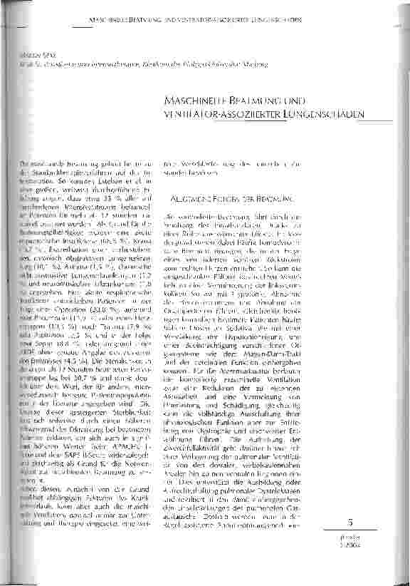 Vorschauseite 1: Maschinelle Beatmung und Ventilator-assoziierter Lungenschaden