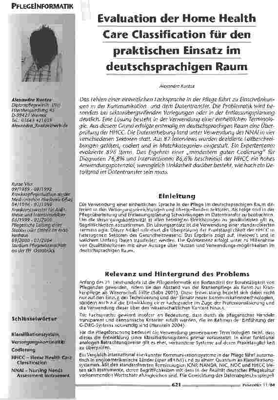 Vorschauseite 1: Evaluation der Home Health Care Classification für denpraktischen Einsatz im deutschsprachigen Raum