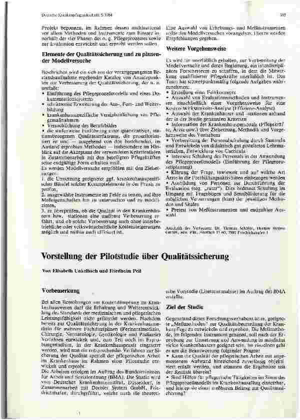 Vorschauseite 1: Vorstellung der Pilotstudie über Qualitätssicherung