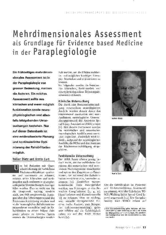 Vorschauseite 1: Mehrdimensionales Assessment als Grundlage für Evidence based Medicine in der Paraplegiologie