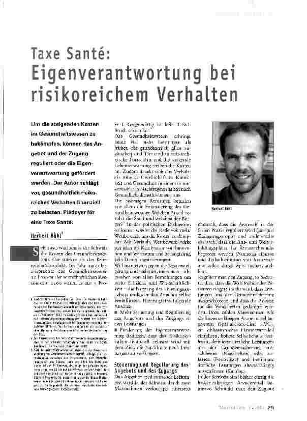 Vorschauseite 1: Taxe Sante: Eigenverantwortung bei risikoreichem Verhalten