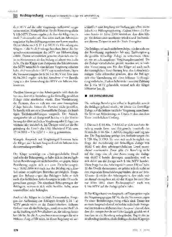 Vorschauseite 6: Verrechnung von übertariflichen Zulagen mit Tariflohnerhöhung