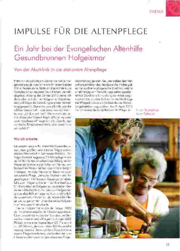 Vorschauseite 1: Ein Jahr bei der Evangelischen Altenhilfe Gesundbrunnen Hofgeismar