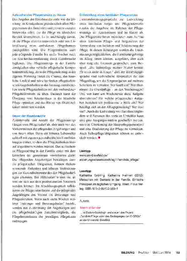 Vorschauseite 4: Pflegende Angehörige stärken Beratung, Bildung und Anleitung durch Pflegetrainerinnen