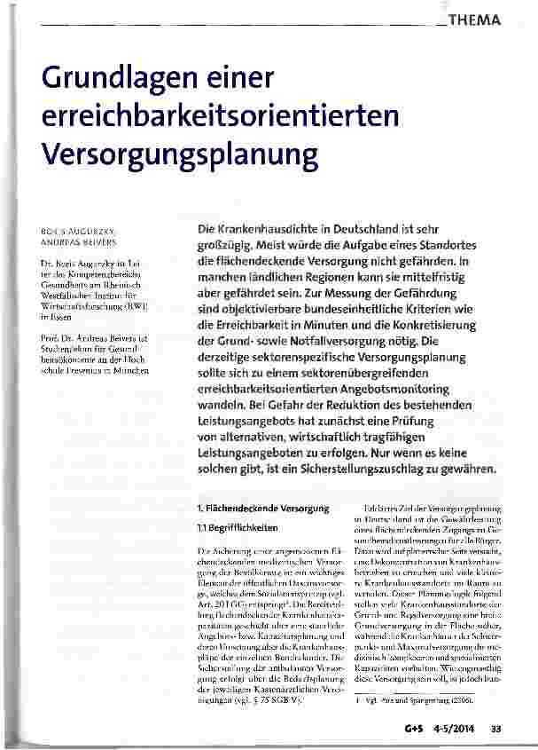 Vorschauseite 1: Grundlagen einer erreichbarkeitsorientierten Versorgungsplanung