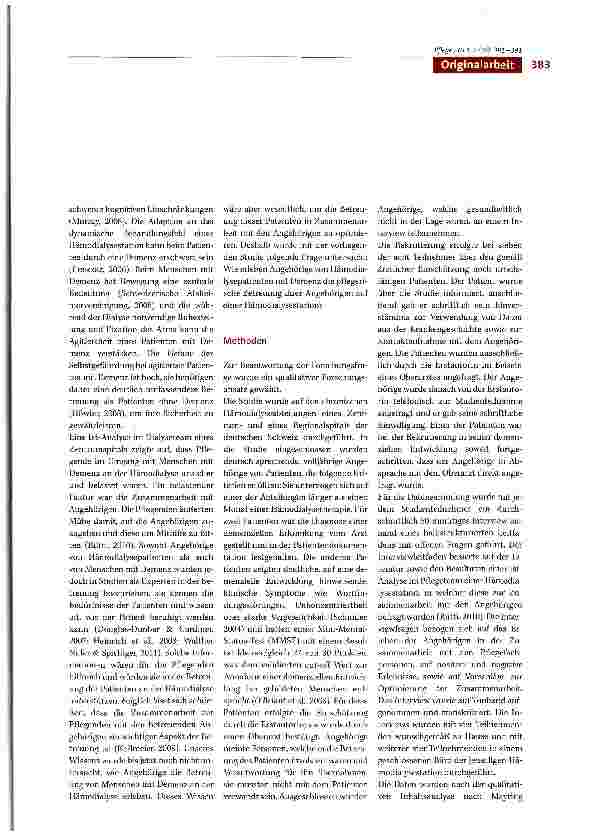 Vorschauseite 3: Wie Angehörige die pflegerische Betreuung von dialysepflichtigen Patientinnen und Patienten mit Demenz auf der Hämodialysestation erleben -Eine qualitative Studie