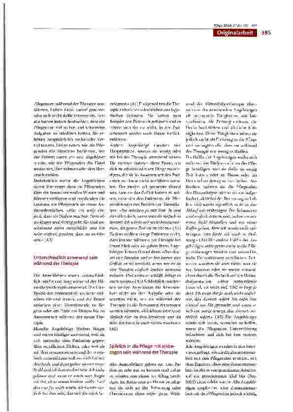 Vorschauseite 5: Wie Angehörige die pflegerische Betreuung von dialysepflichtigen Patientinnen und Patienten mit Demenz auf der Hämodialysestation erleben -Eine qualitative Studie