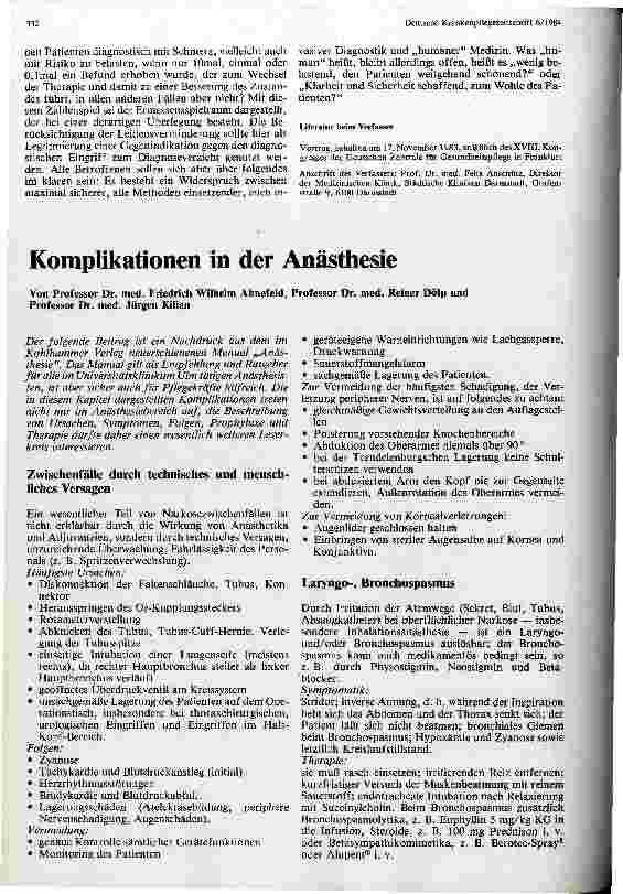 Vorschauseite 1: Komplikationen in der Anästhesie