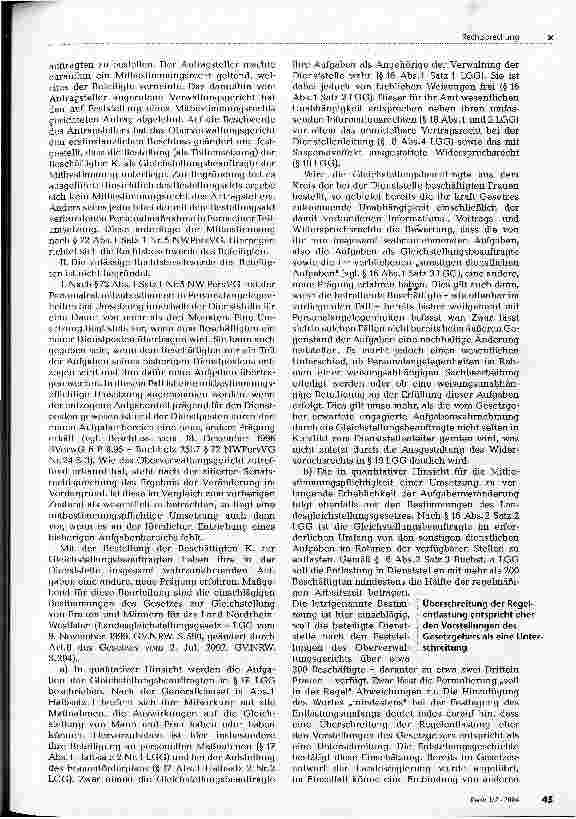 Vorschauseite 2: Mitbestimmung bei der Bestellung der Gleichstellungsbeauftragten BVerwG, Beschluss vom 22. Juli 2003