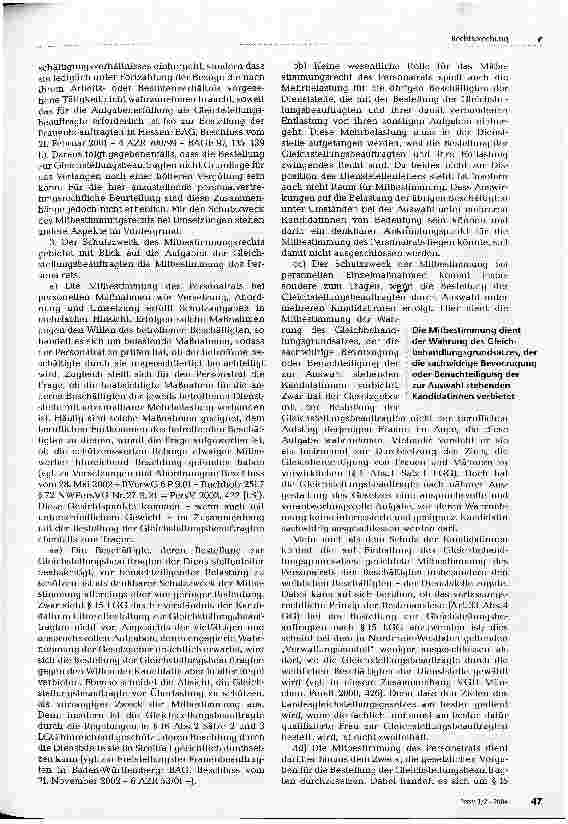 Vorschauseite 4: Mitbestimmung bei der Bestellung der Gleichstellungsbeauftragten BVerwG, Beschluss vom 22. Juli 2003