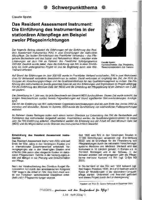 Vorschauseite 1: Das Resident Assessment Instrument: Die Einführung des Instrumentes in der stationären Altenpflege am Beispiel zweier Pflegeeinrichtungen