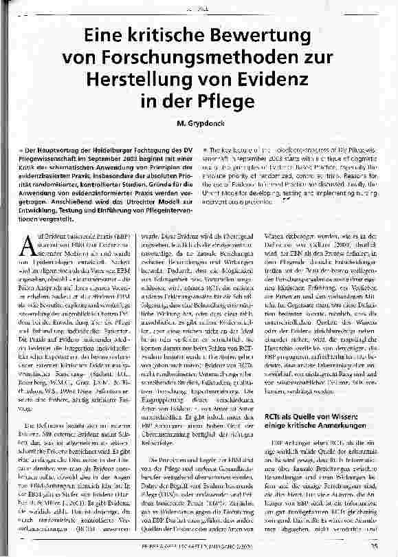 Vorschauseite 1: Eine kritische Bewertung von Forschungsmethoden zur Herstellung von Evidenz in der Pflege