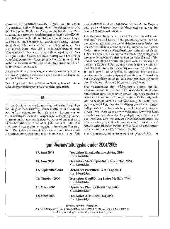 Vorschauseite 4: Zur Durchführung von Raucherentwöhnungsbehandlung mittels Akupunktur ohne Erlaubnis zur Ausübung der Heilkunde