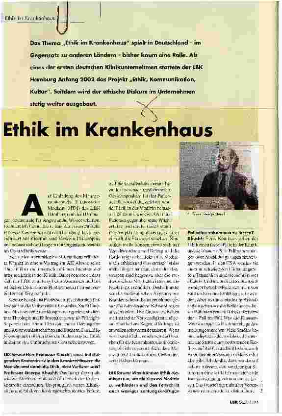 Vorschauseite 1: Ethik im Krankenhaus