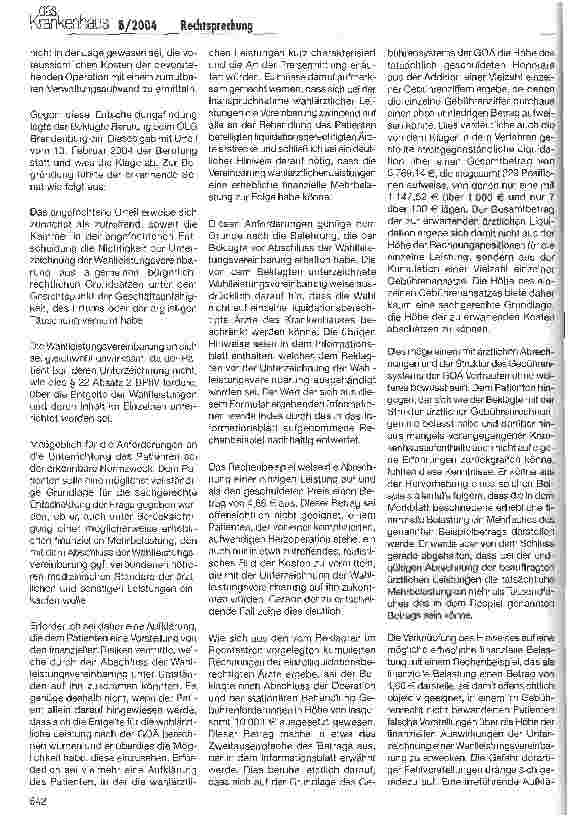 Vorschauseite 2: RechtsprechungUnterrichtungspflicht bei Wahlleistungsvereinbarungen