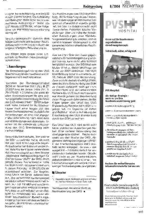 Vorschauseite 3: RechtsprechungUnterrichtungspflicht bei Wahlleistungsvereinbarungen