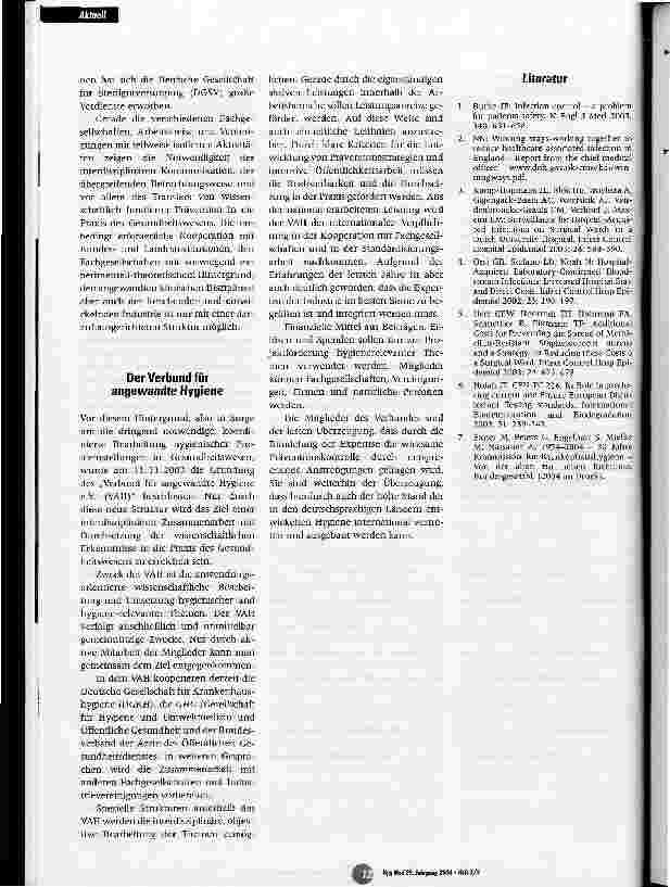 Vorschauseite 3: Bündelung der Expertise der hygienisch-medizinischen Fachgesellschaften zur Prävention und Kontrolle nosokomialer Infektionen Zur Gründung des Verbundes angewandter Hygiene (VAH e…