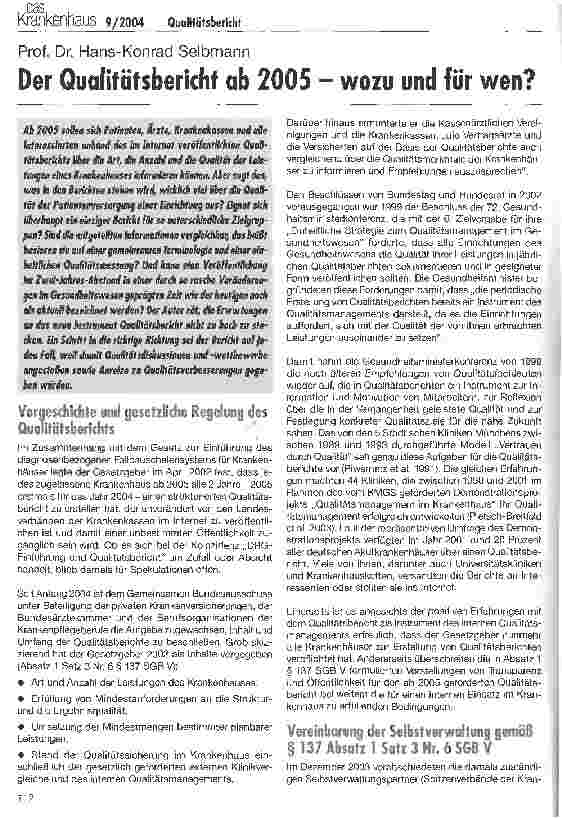 Vorschauseite 1: Der Qualitätsbericht ab 2005 - wozu und für wen?