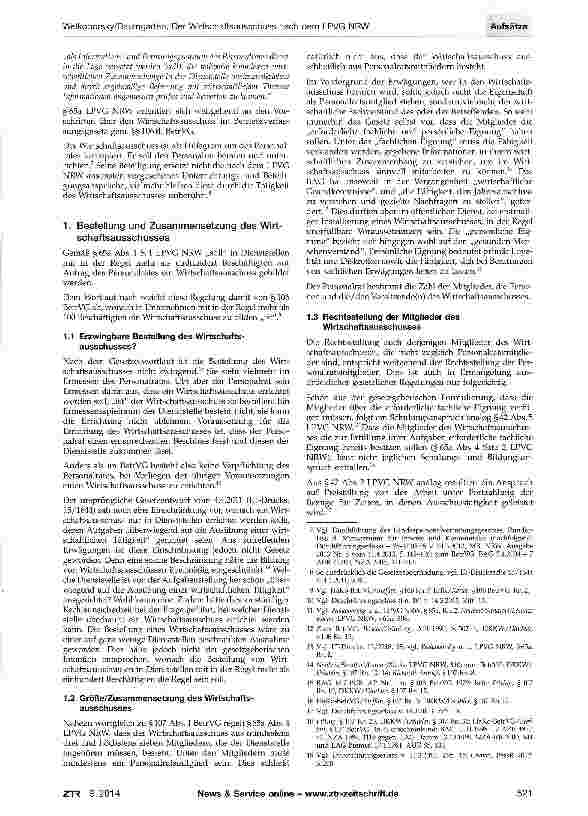 Vorschauseite 2: Der Wirtschaftsausschuss nach dem LPVG NRW