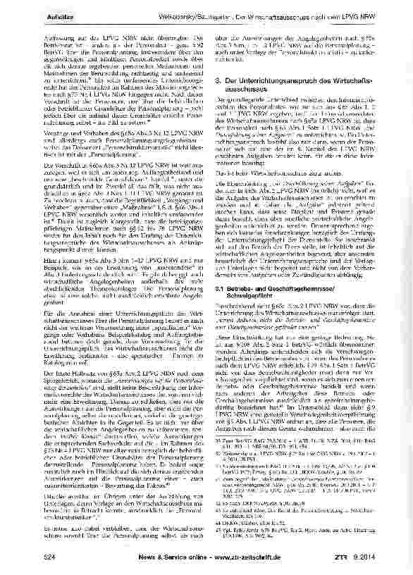 Vorschauseite 5: Der Wirtschaftsausschuss nach dem LPVG NRW