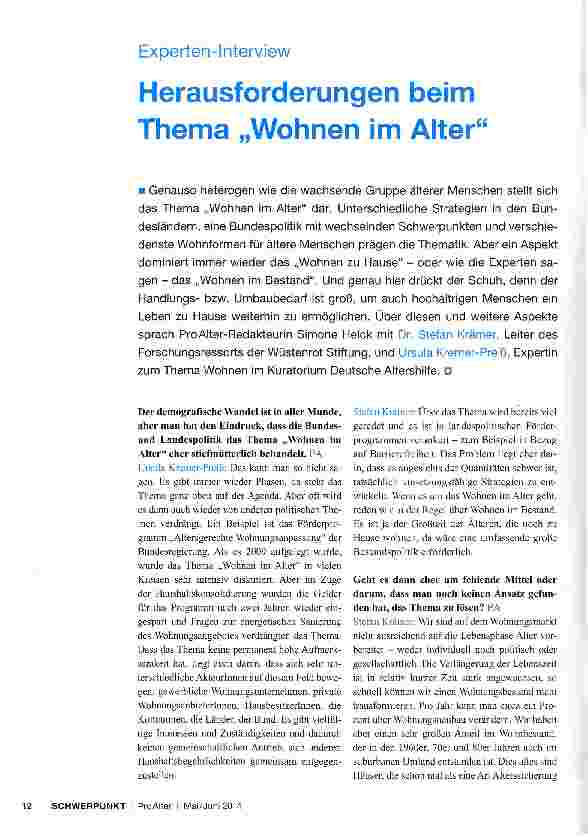 Vorschauseite 1: Herausforderungen beim Thema „Wohnen im Alter
