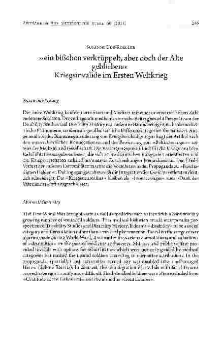 Vorschauseite 1: »ein bißchen verkrüppelt, aber doch der Alte geblieben« Kriegsinvalide im Ersten Weltkrieg