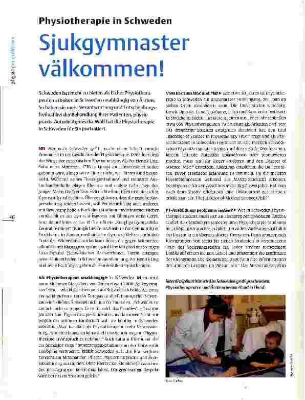 Vorschauseite 1: Physiotherapie in SchwedenSjukgymnaster välkommen!