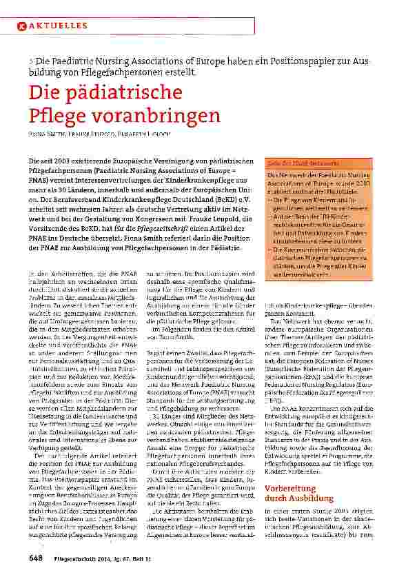 Vorschauseite 1: Die pädiatrische Pflege voranbringen