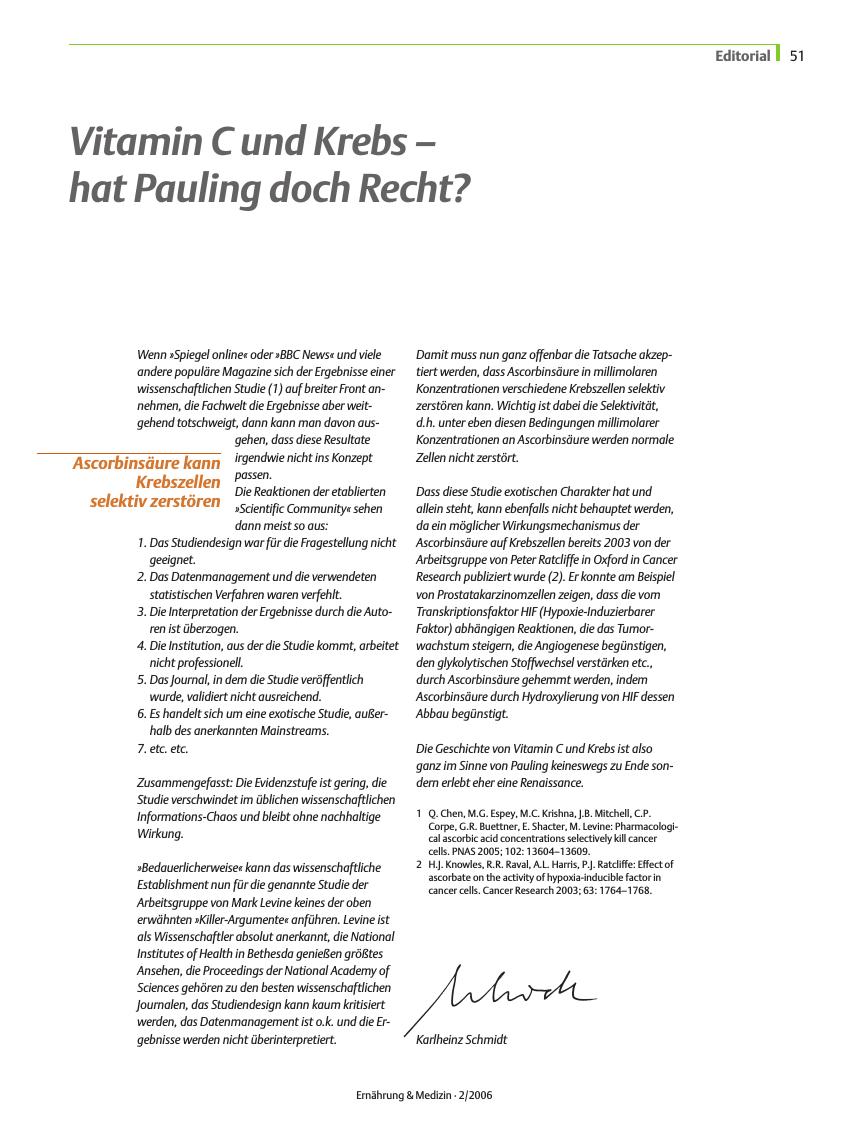 Vorschauseite 1: Vitamin C und Krebs - hat Pauling doch Recht?