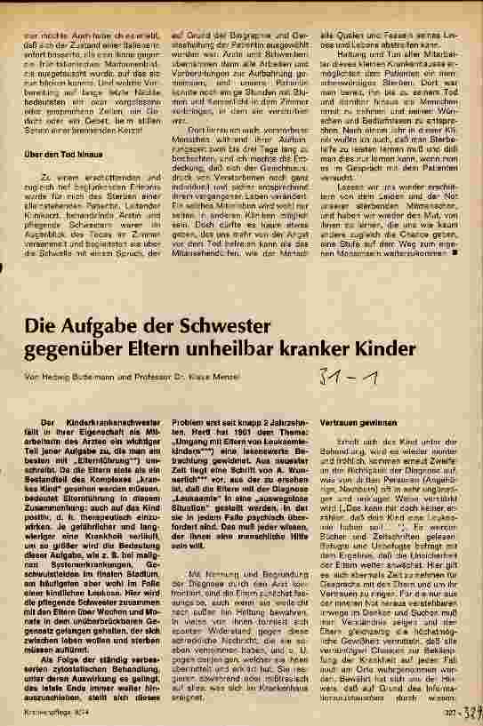 Vorschauseite 1: Die Aufgabe der Schwester gegenüber Eltern unheilbar kranker Kinder