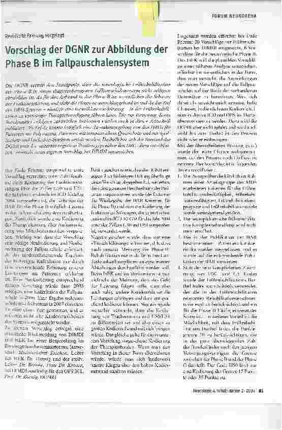 Vorschauseite 1: Vorschlag der DGNR zur Abbildung der Phase B im Fallpauschalensystem