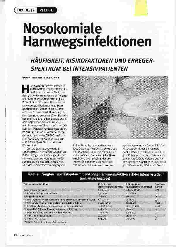Vorschauseite 1: Nosokomiale HarnwegsinfektionenHÄUFIGKEIT, RISIKOFAKTOREN UND ERREGERSPEKTRUM BEI INTENSIVPATIENTEN