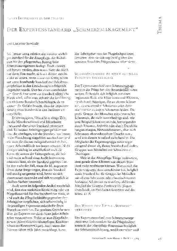 Vorschauseite 1: DER EXPERTENSTANDARD SCHMERZMANAGEMENT