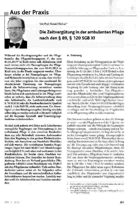 Vorschauseite 1: Die Zeitvergütung in der ambulanten Pflege nach den § 89, § 120 SGB XI