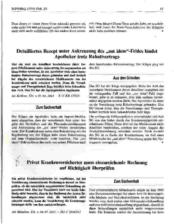 Vorschauseite 1: Privat Krankenversicherter muss einzureichende Rechnung auf Richtigkeit überprüfen
