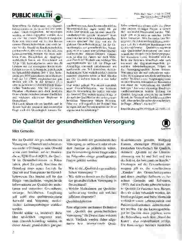 Vorschauseite 1: Die Qualität der gesundheitlichen Versorgung