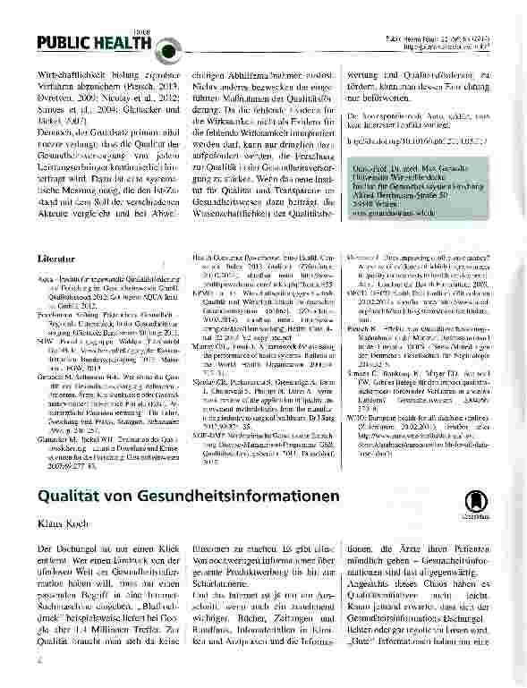 Vorschauseite 3: Die Qualität der gesundheitlichen Versorgung