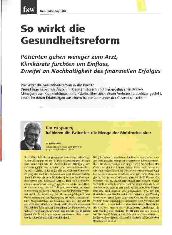 Vorschauseite 1: So wirkt die Gesundheitsreform