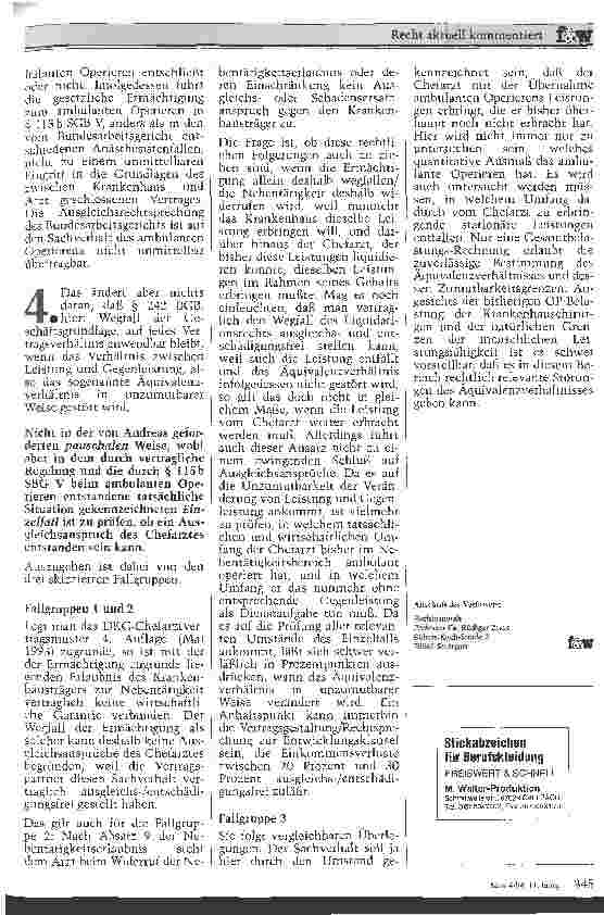 Vorschauseite 2: Ausgleichsansprüche der Chefarztes für den Verlust von Liquidationseinnahmen beim ambulanten Operieren?