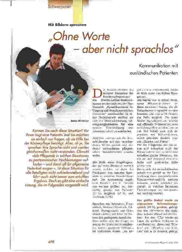 Vorschauseite 1: Ohne Worte - aber nicht sprachlosKommunikation mit ausländischen Patienten