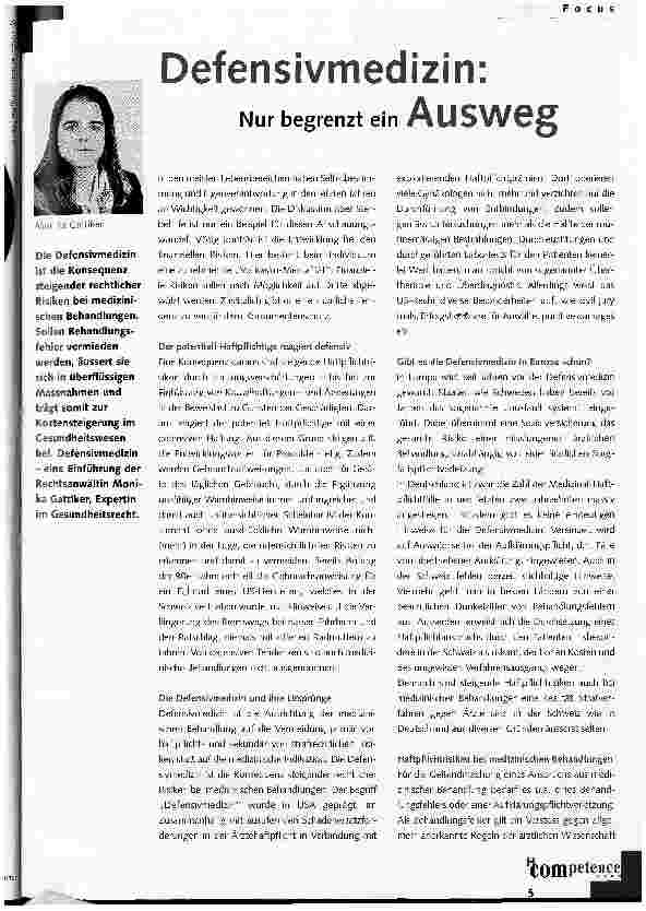 Vorschauseite 1: Defensivmedizin: Nur begrenzt ein Ausweg