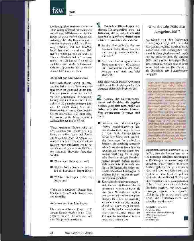 Vorschauseite 3: Budgetneutrale DRG-Einführung 2004 Erfahrungen aus 2003 und Konsequenzen für 2004