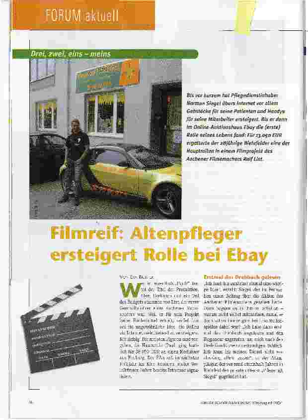 Vorschauseite 1: Filmreif: Altenpfleger ersteigert Rolle bei Ebay