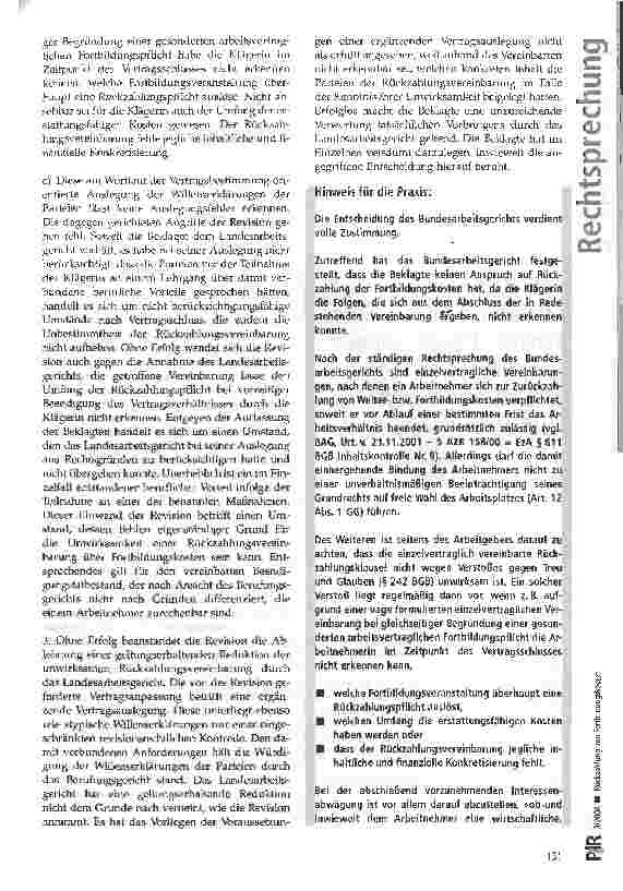Vorschauseite 3: Rückzahlung von Fortbildungkosten BAG, Urteil vom 21.11.2002