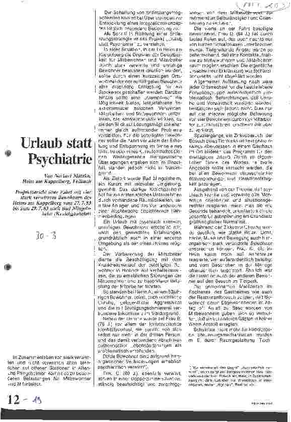 Vorschauseite 1: Urlaub statt Psychiatrie / Projektbericht